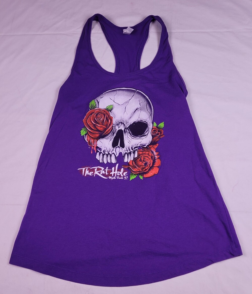 The Rat Hole Myrtle Beach Shirt Womens Large Purple Skull Rose Graphic Tank Bike